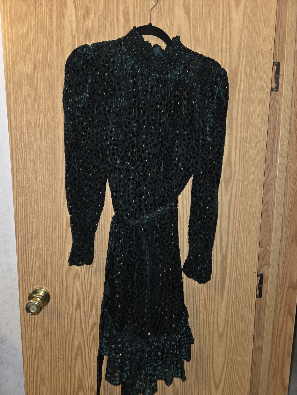 Alex Marie Dark Green Velvet Sequin Long Sleeve Dress